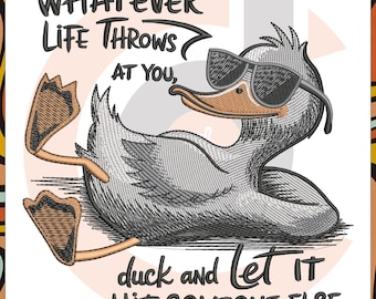 Desenho de bordado de pato engraçado – Pato estiloso de óculos (Download instantâneo)