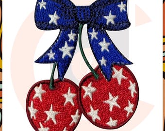 Desenho de bordado patriótico de cereja: laço de estrela de 4 de julho (download digital)