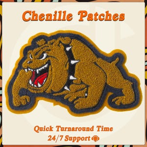 Custom Chenille Patch: Varsity Letterman Jacket, Bulldog Mascot Logo