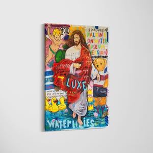 Jesus Saves the World Banksy Style Poster Artwork, Religious Painting, Jesus Painting, Religious Wall Art, Framed and Ready to Hang