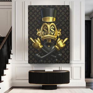 Scrooge McDuck Baloon Wall Art, Gold Mcduck Dollar Wall Decor, Dollar Wall Art, Motivational Decor, DcDuck Poster, Ready to Hang, Art Canvas