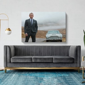 Daniel Craig Canvas, 007 James Bond Retro Art, Bond&#39;s Aston Martin Premium Quality Picture Home Decor, Ready To Hang,  007 James Bond Canvas