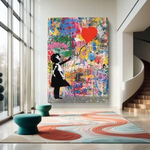 Banksy Style Baloon Girl Graffiti Pop Art Canvas, Banksy Style Pop Art, Street Graffiti Wall Art  Pop Art, , Art Canvas, Art Poster, Art