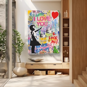 Banksy Style Baloon Girl Graffiti Pop Art Canvas, Banksy Style Pop Art, Street Graffiti Wall Art  Pop Art, , Art Canvas, Art Poster
