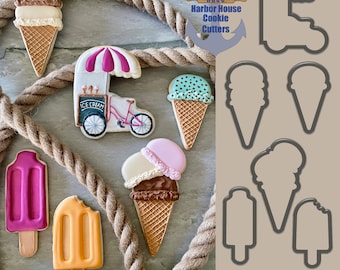 Ice Cream Cart Cookie Cutters: Single Scoop, Double Scoop, Triple Scoop, Popsicle, Rocket Pop, & Ice Cream Cart