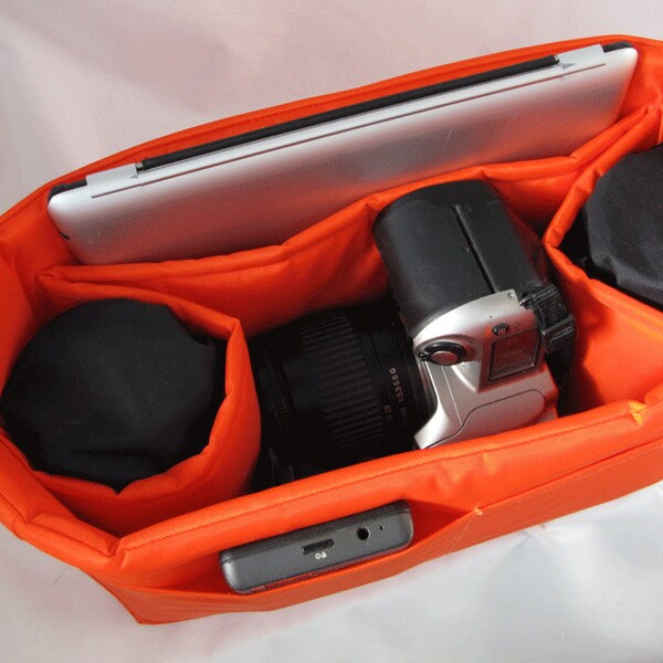 Orange DSLR Camera Bag Insert - Ready to Ship - Two Lens Sleeve