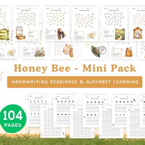 Mini Pack de Abejas de Miel - Actividades de Trazado de Letras y Marcadores de Puntos / Escritura a Mano y Reconocimiento de Letras / Hojas de Trabajo de Trazado de Letras