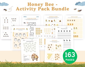 Bee Activity Pack | Worksheets for Preschool Kindergarten Homeschool | Bee Games | Printable Honey Bee Themed Classroom Activities |