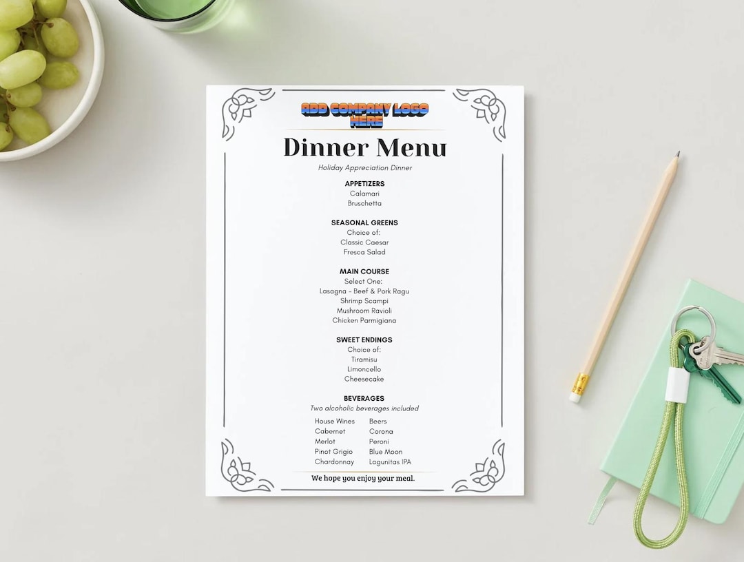Editable Business Dinner Menu • Corporate Event Template • Canva ...