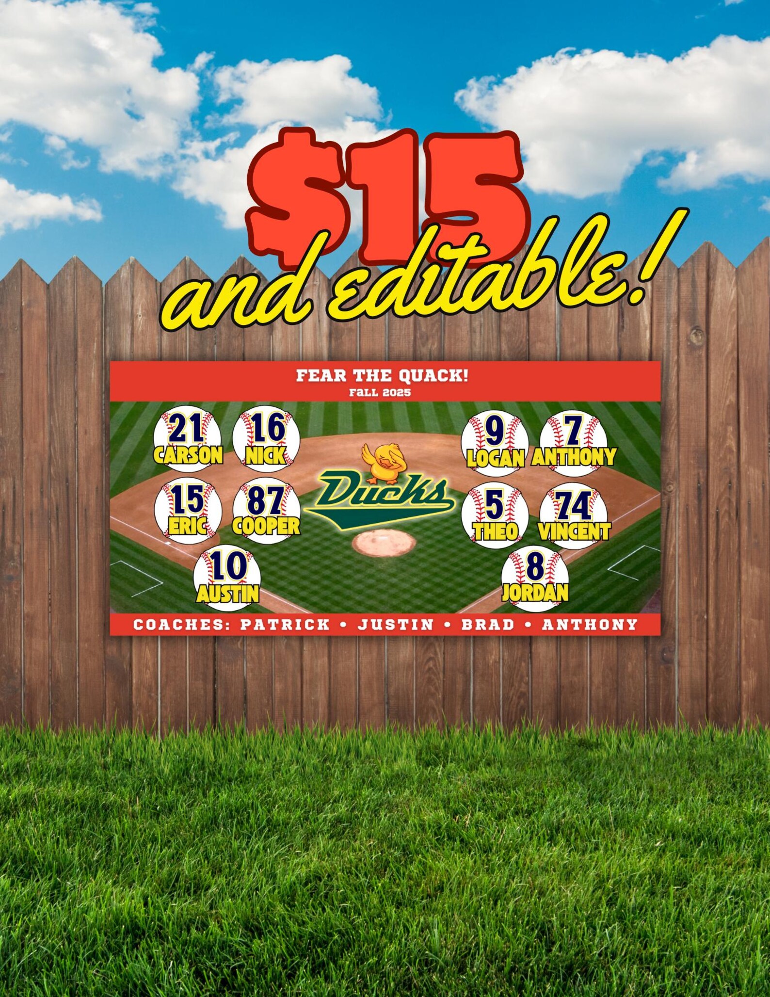 Best Banner Roster Editable Baseball Team Banner Template: Sports Roster Poster (digital ...