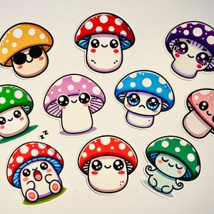 Set of 10 Adorable Mushroom Sticker Pack  – Cute Vinyl Matte Stickers for Scrapbooking, Journaling, Crafts, Laptops, and More