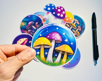 Pack of 10 Psychedelic Mushroom Stickers – Trippy Vinyl Stickers for Laptops, Planners, Journals & Scrapbooking – Fungi Aesthetic Art