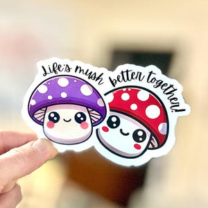Cute Mushroom Sticker - Kawaii Love Mushroom Decals for Laptops, Water Bottles, Journals, Scrapbooking, Gifts, and DIY Crafts