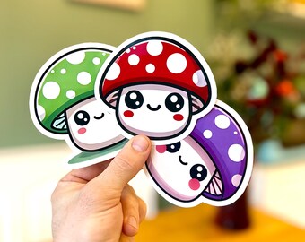 Cute Solid Color Waterproof Mushroom Sticker - Kawaii Mushroom Decals Great for Water Bottles & Laptops