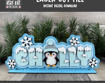 Penguin Chilly Laser Cut File, Winter Shelf Sitter SVG (Digital Download)