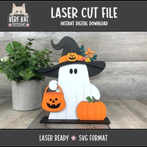 Halloween Ghost, Laser Cutting File, SVG Digital Download, GlowForge, XTool, Halloween Decor, Standing Wood Shelf Sitter, 3mm Wood
