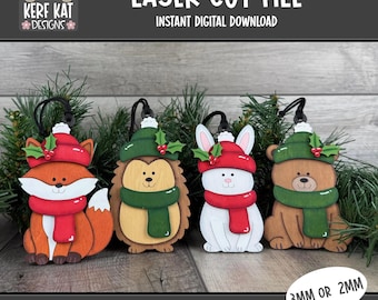 Forest Animal Christmas Ornaments SVG Laser Cut File (Digital Download)
