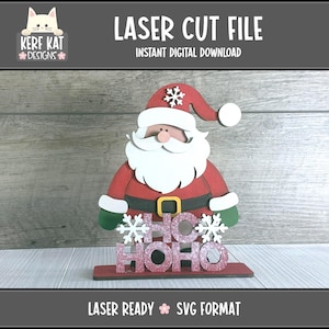 Archivo de corte SVG de Papá Noel sentado en un estante, decoración navideña lista para láser (descarga digital)