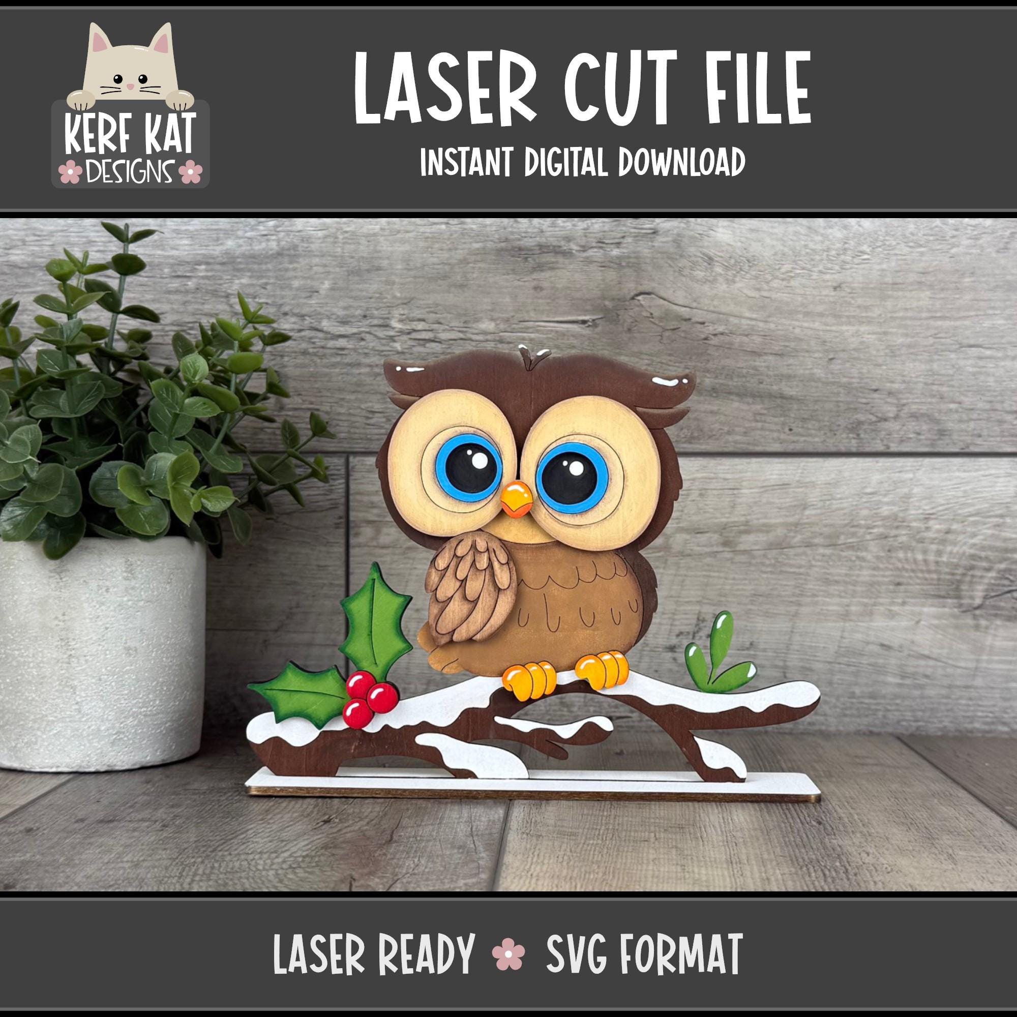 Christmas Owl Shelf Sitter, Laser Ready SVG Cutting File, Instant Digital Download, GlowForge, XTool