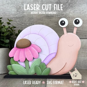 Garden Snail, Laser Cutting File, SVG Digital Download, GlowForge, XTool, Laser Machines, Spring Decor, Standing Wood Shelf Sitter