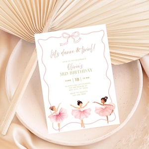 Ballerina Birthday Invitation, Ballet Birthday Invite, Ballerina Party Invite, Ballerina Birthday Party, Let&#39;s Dance and Twirl Pink Editable