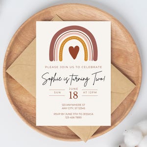 Boho Rainbow Birthday Invitation, Rainbow Birthday Invite, Girl Rainbow Birthday Invitation, Rainbow Birthday Party, Editable Template Canva