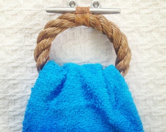 Small Varnished Rope Towel Holder on Stainless Steel Dock Cleat: Nautical Vibe