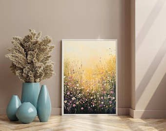 Wildflower Poster Beige | Flower Meadow Wall Art in Pastel Shades | Botanical Art Print | Cottagecore Wall Decor | Floral Nature Art