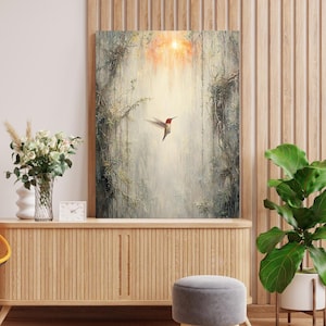 Kolibri im Licht, Tierbild, Abstrakte Kunst, Digitale Kunst, Vogelbild, Japandi Stil, Minimalistisch, Poster Print, Kolibri Wall Art