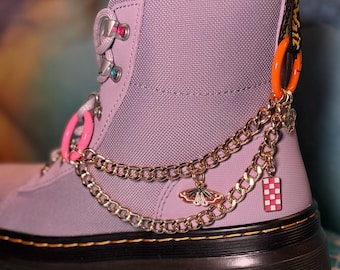 Doc Marten Boot Chains with Butterfly Checker Enamel Charms  [pink + orange]