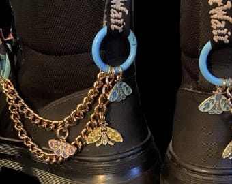 Doc Marten Boot Chains with Butterfly Enamel Charms  [light blue + teal]