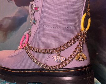 Doc Marten Boot Chains with Butterfly Enamel Charms  [pink + yellow]