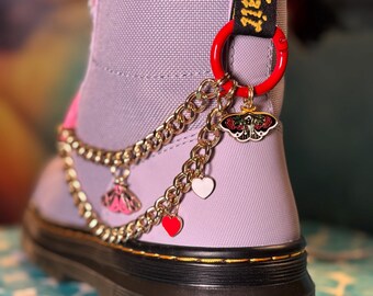 Doc Marten Boot Chains with Butterfly Heart Enamel Charms  [red + pink]