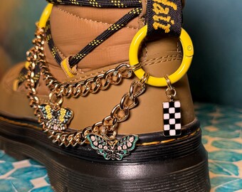 Doc Marten Boot Chains with Butterfly Checker Heart Enamel Charms  [yellow]