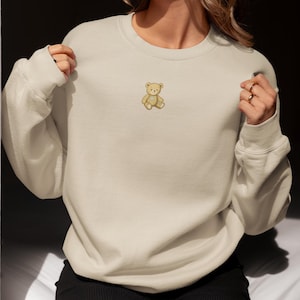 Vintage Teddy Bear Sweatshirt Hand Drawn Patchwork Bear Crewneck