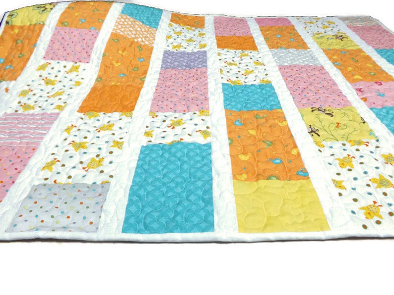 Baby Girl Quilt Patchwork Kate Strain Fabric Grow With Me Baby Girl Quilt with Flannel image 4
