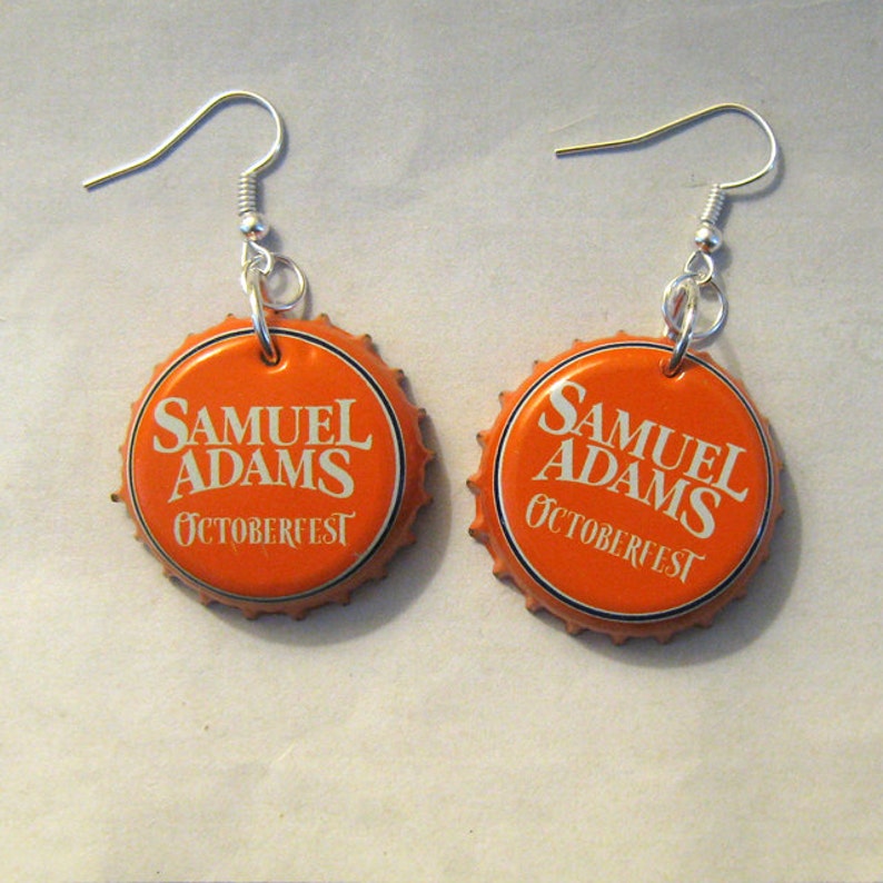 Recycled Beer Bottle Cap Earrings Samuel Adams Octoberfest image 2