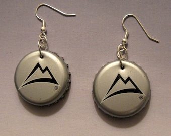 Recycled Beer Bottle Cap Earrings Coors Light Mountains