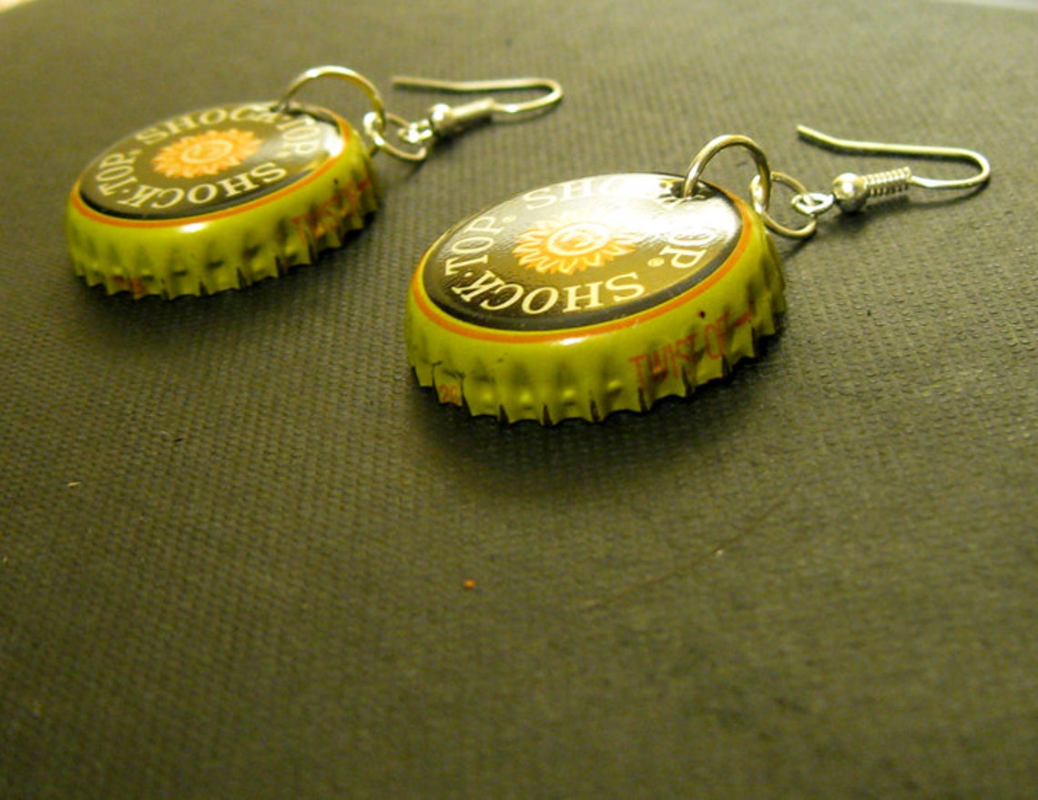 Recycled Shock Top Beer Bottle Cap Earrings Etsy