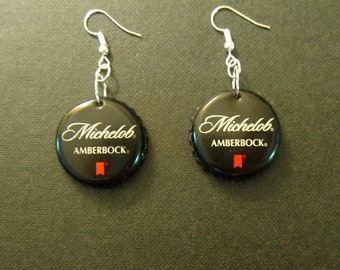 Recycled Beer Bottle Cap Earrings, Michelob Amberbock