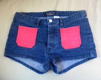 Vintage Jean Shorts Red Pockets Maurice Malone  mojeans Size 14