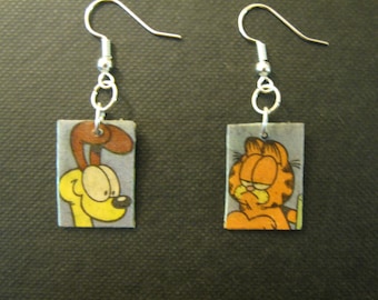 Recycled Earrings Garfield and Odie Comic Strip Decoupage