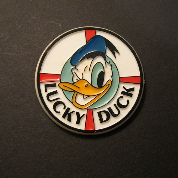 Disney Donald Duck Vintage 1980s 1990s large button pin Lucky Duck