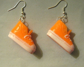 Shoe Earrings Recycled Orange Converse Style Doll Sneaker Earrings Blacklight Reactive