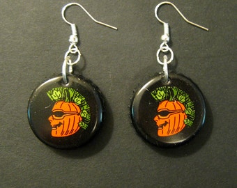 Recycled Pumpkin Beer Bottle Cap Earrings Shock Top