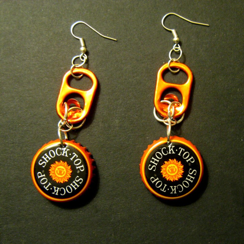 Recycled Can Tab Bottle Cap Earrings Shock Top Beer Etsy