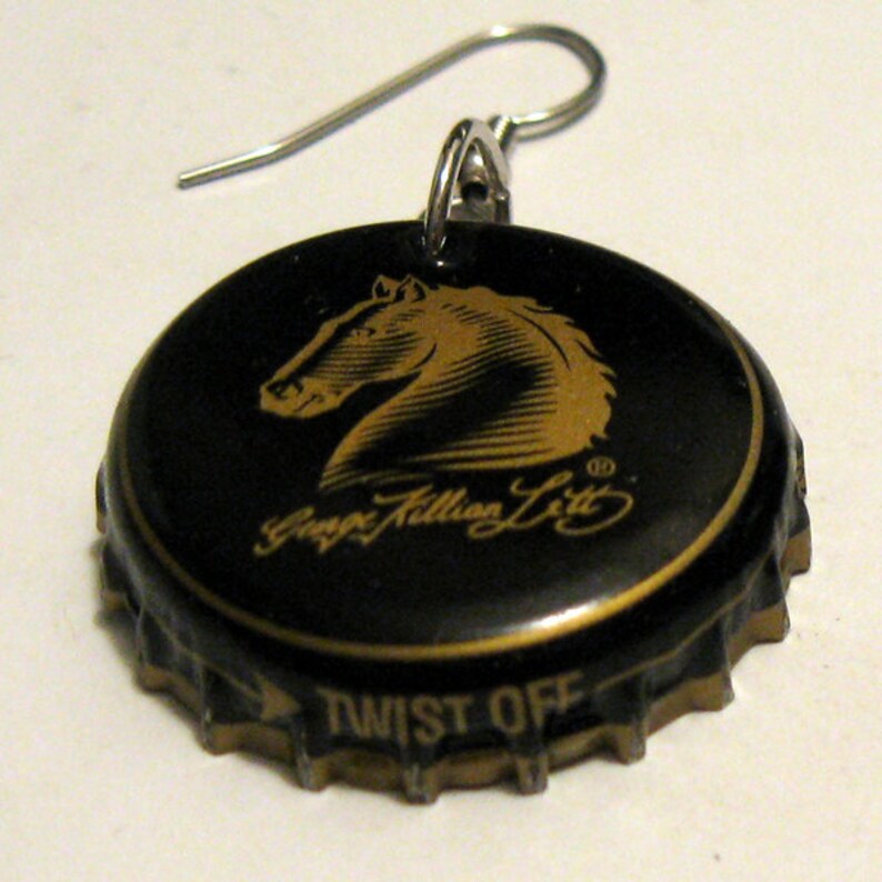 Recycled Beer Bottle Cap Earrings Killian Horse Etsy