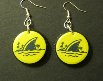 Recycled Beer Bottle Cap Earrings Land Shark