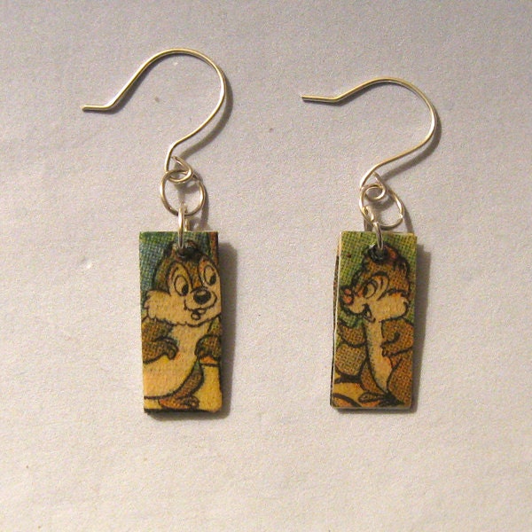 Disney Recycled Chip and Dale Comic Book Earrings Decoupage