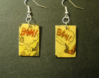 Recycled Comic Book Gun Earrings Bam Bam one of a kind